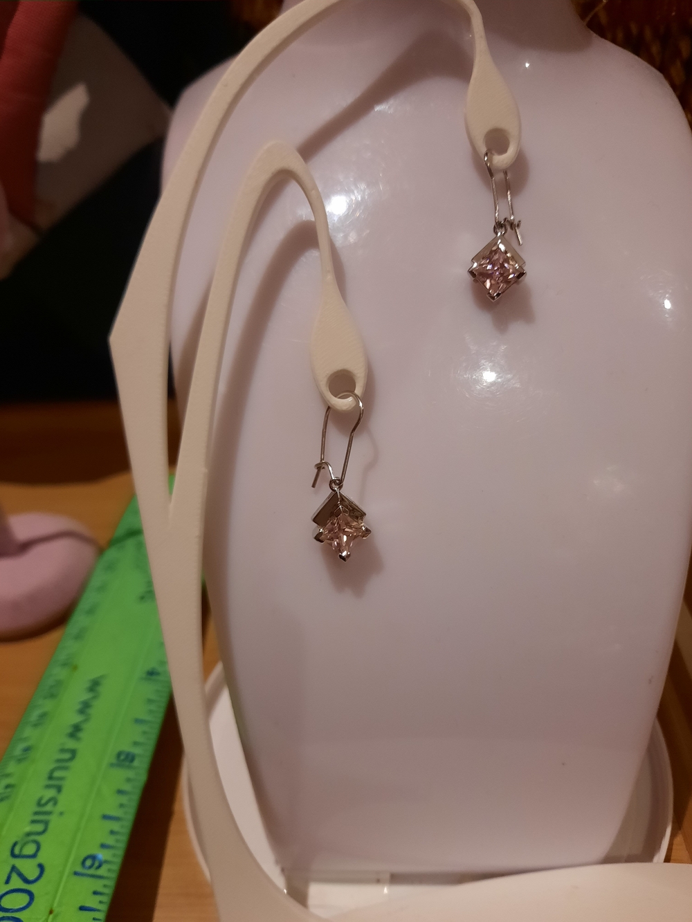 Elegant Princess Cut Pink CZ Dangle Drop Earrings Solid Sterling Silver Rhodium